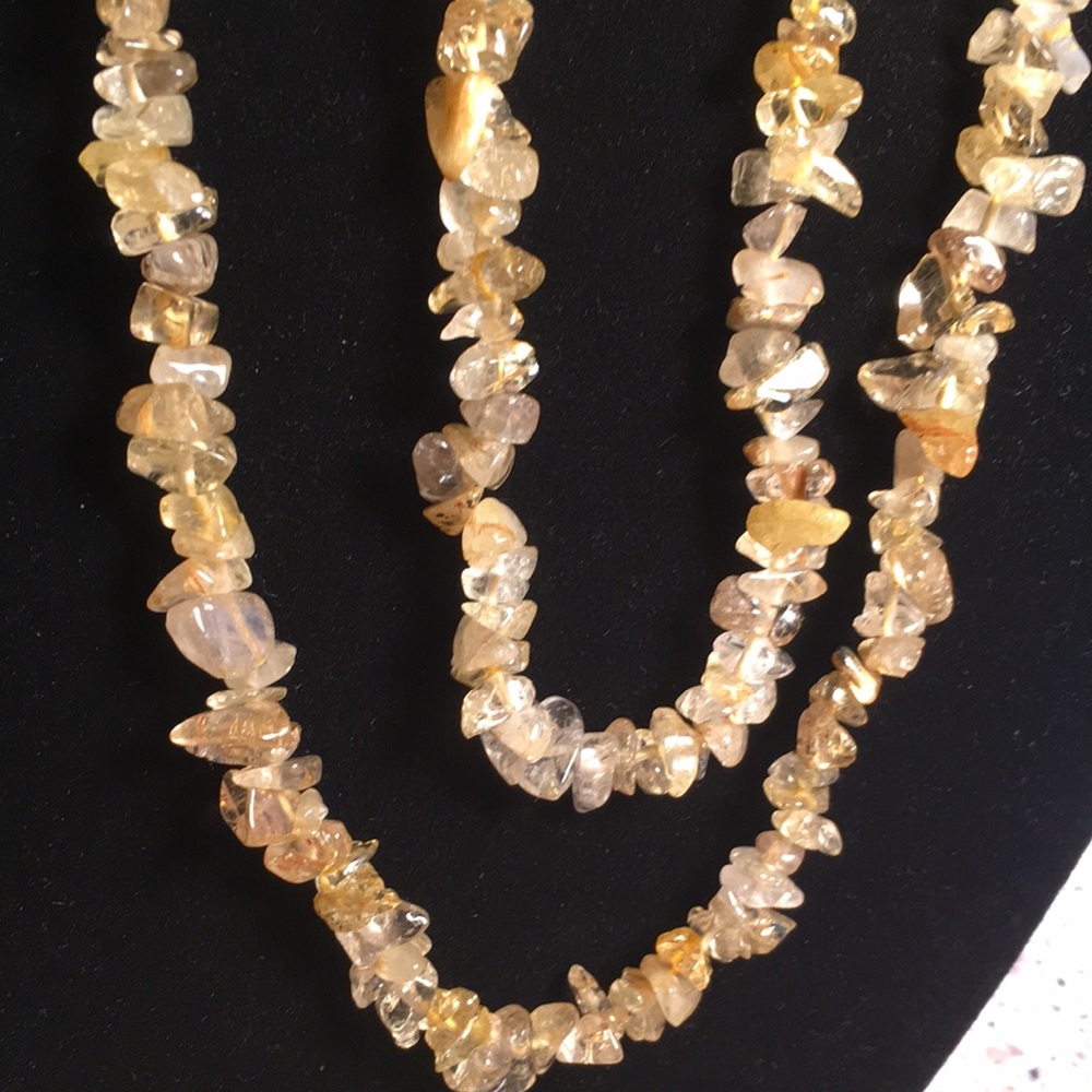 Handmade Tumbled natural rutilated honey speckled 16” infinity Quartz necklace